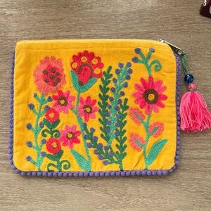 Floral Embroidered Clutch - Yellow and Pink